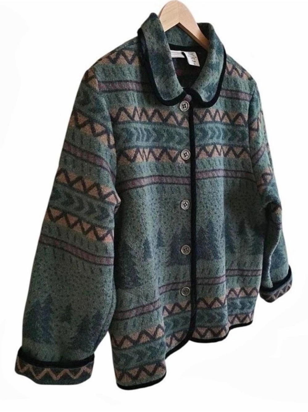 Vintage Coldwater Creek Geometric Jacket in Green & Black XL
